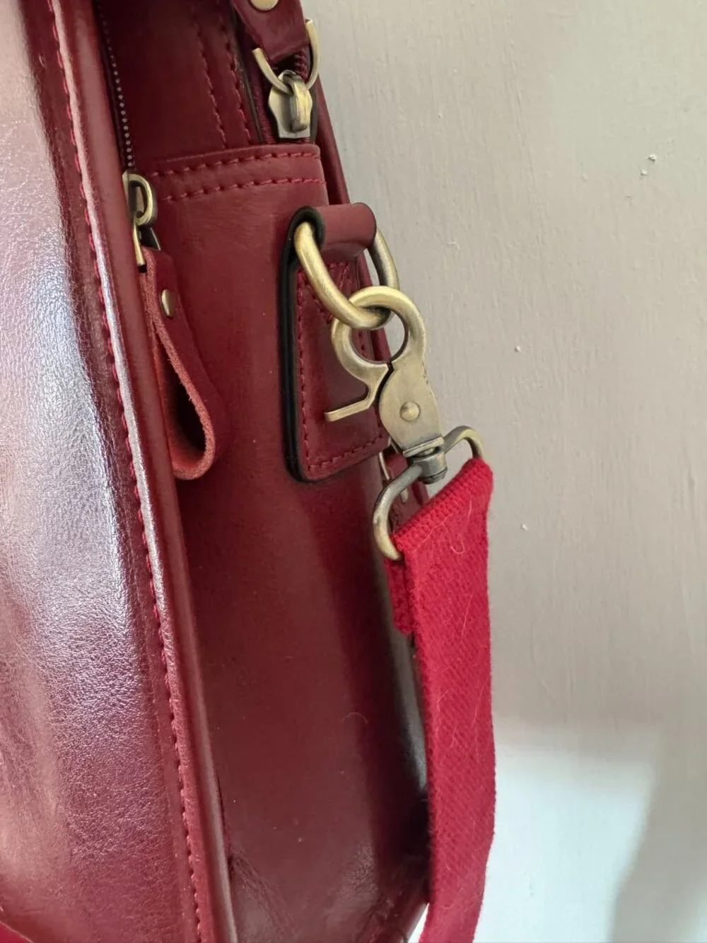 Kattee Red Leather Computer Bag. Like New
